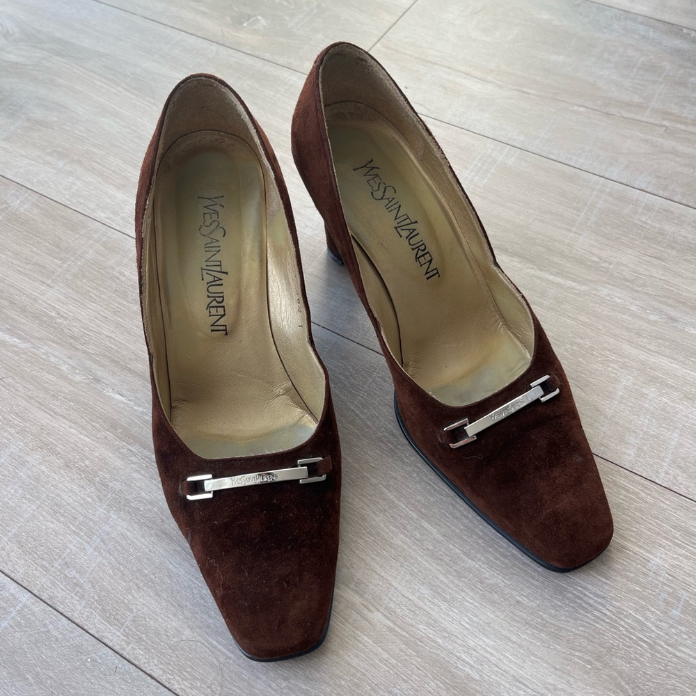 Yves Saint Laurent Dark Brown Suede Heels